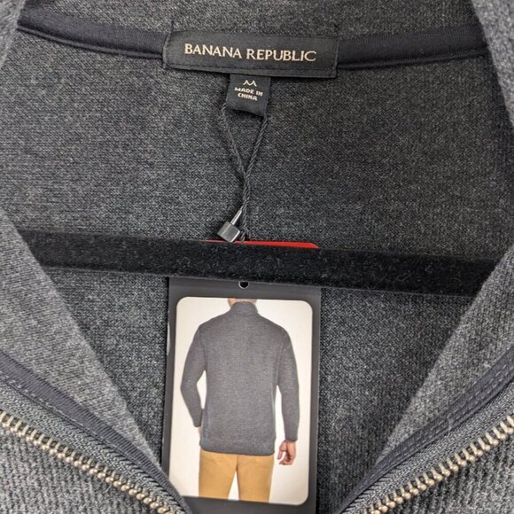 NWT Banana Republic Men's Gray Quarter Zip Cotton Blend Knit Sweater Size M - Picture 3 of 6